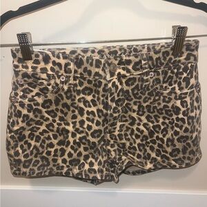 American Eagle Outfitters High-Waisted Leopard Print Denim Shorts, Size 000